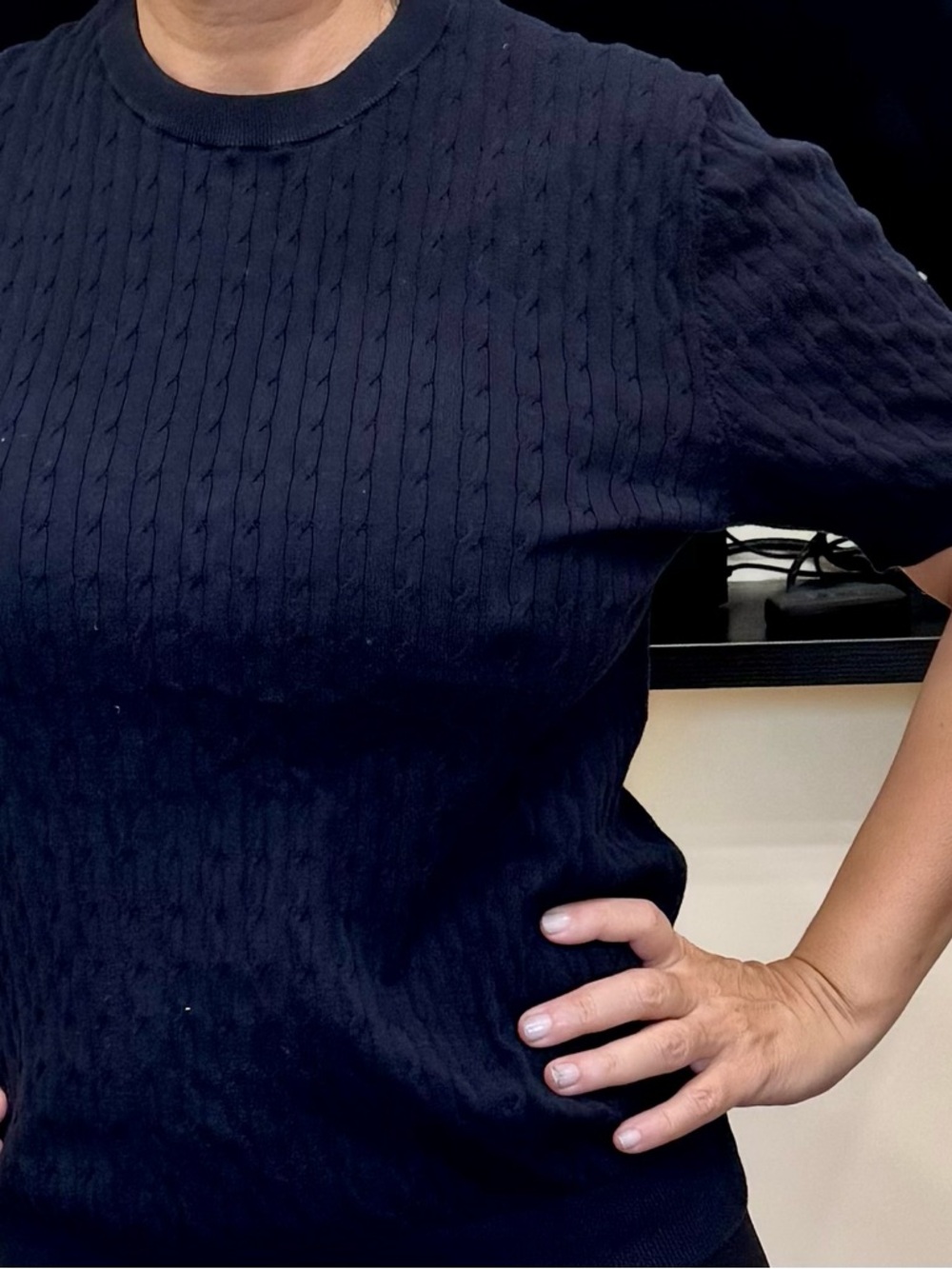 Essentials Navy Cable Knit Crewneck Sweater